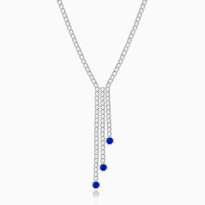 Blue Sapphire Necklace-Silver Blue Lariat Necklace