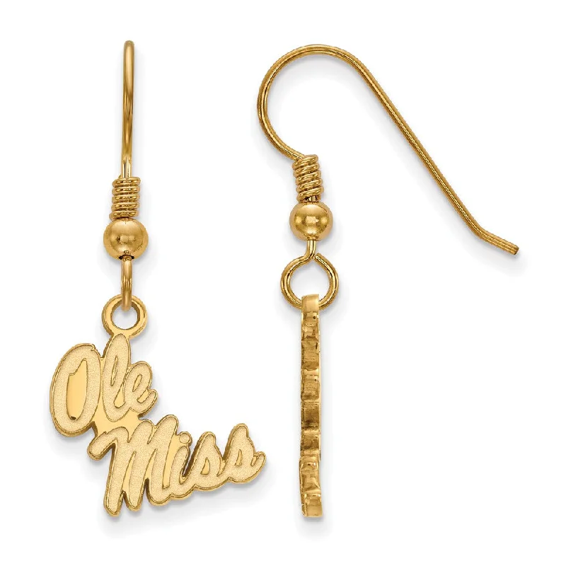 Double Drop Earrings-14k Gold Plated Silver University of Mississippi Dangle Earring