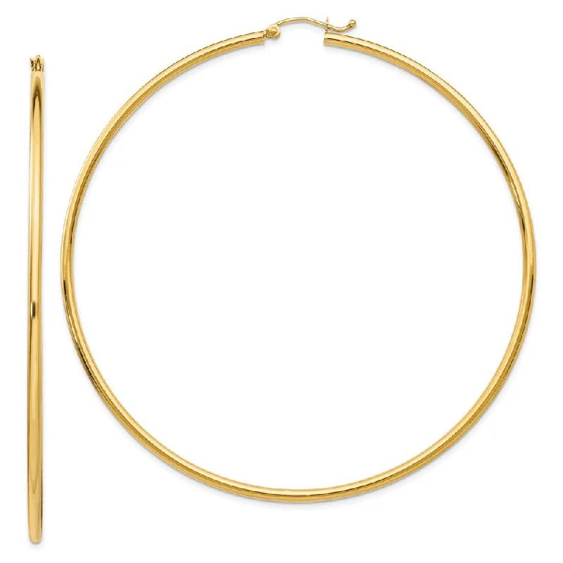 Fashionable Ear Cuffs-2mm x 75mm 14k Yellow Gold Polished Tube Round Hoop Earrings