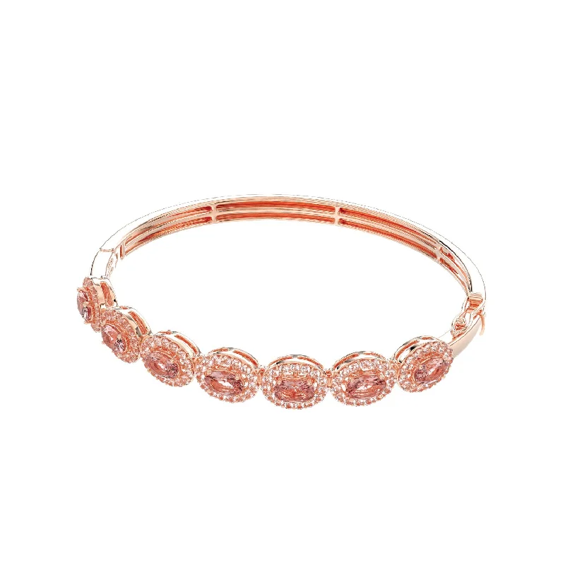 Party Wear Gold Bangles-LADIES BANGLE 4.35CT ROUND/OVAL DIAMOND 14K ROSE GOLD  (PEACH MORGANITE OVAL 2.80)