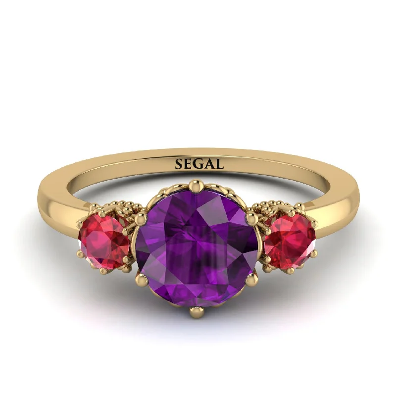 Classic 3 Stone Amethyst Engagement Ring - Sofia No. 310