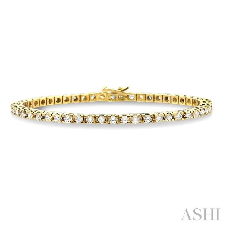 Silver Chain Bracelets-4 Ctw Square Shape Round Cut Diamond Tennis Bracelet in 14K Yellow Gold