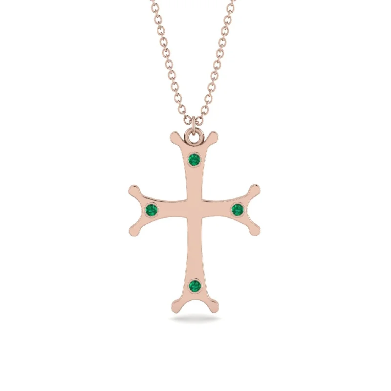 Simple Gold Necklace-Vintage Emerald Christian Cross Necklace - Peter No. 5