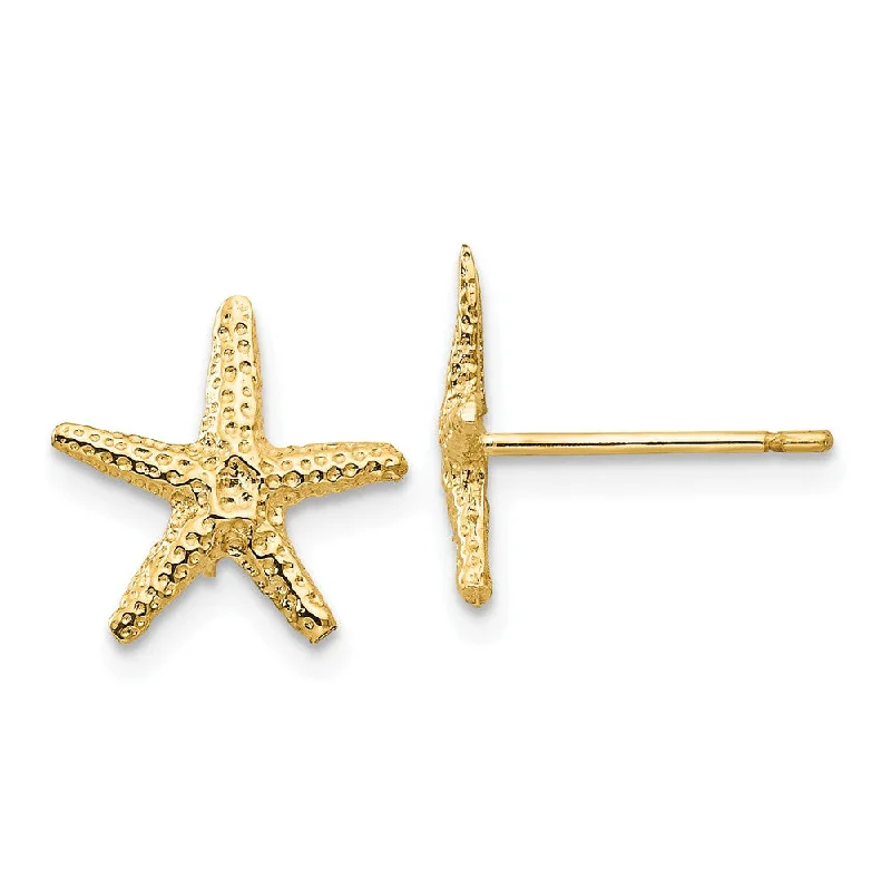 Handcrafted Sterling Earrings-11mm Textured Starfish Post Earrings in 14k Yellow Gold