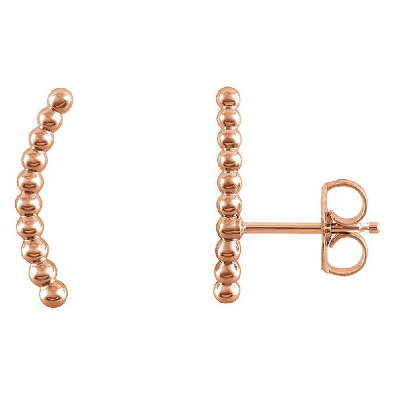 Statement Pendant Earrings-1.7 x 15mm (9/16 Inch) 14k Rose Gold Beaded Ear Climbers