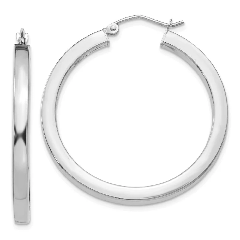 Nature Inspired Earrings-3mm, 14k White Gold Square Tube Round Hoop Earrings, 35mm (1 3/8 Inch)