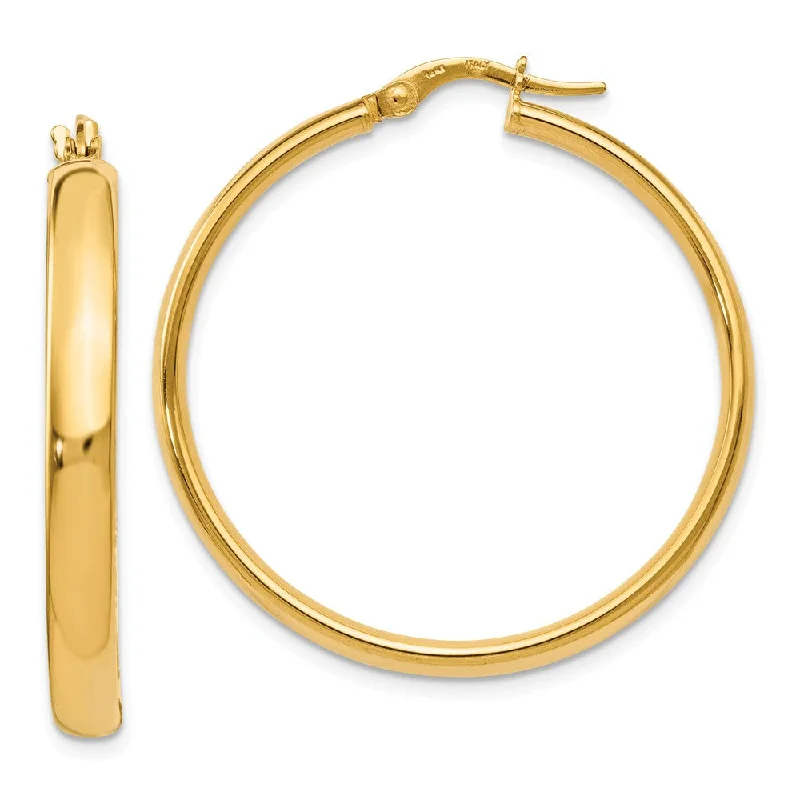 Dangle Hoop Earrings-4mm x 33mm (1 5/16 Inch) 14k Yellow Gold Domed Round Tube Hoops