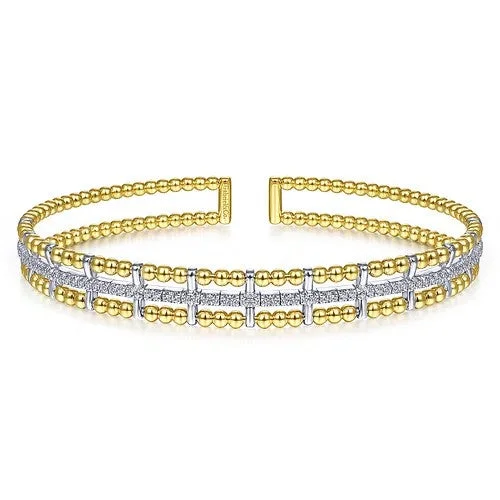 Personalized Name Bangles Set-14K Yellow and White Gold Bujukan Diamond Cuff Bangle