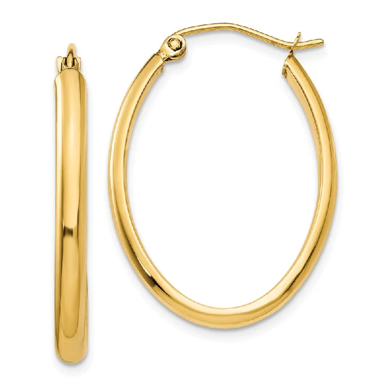 Nature Inspired Earrings-3mm, 14k Yellow Gold Classic Oval Hoop Earrings, 30mm (1 1/8 Inch)