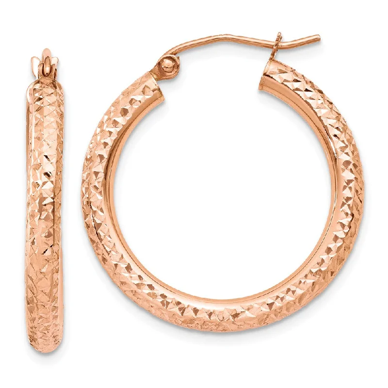 Crystal Hoop Earrings-3mm, 14k Rose Gold Diamond-cut Hoops, 25mm (1 Inch)