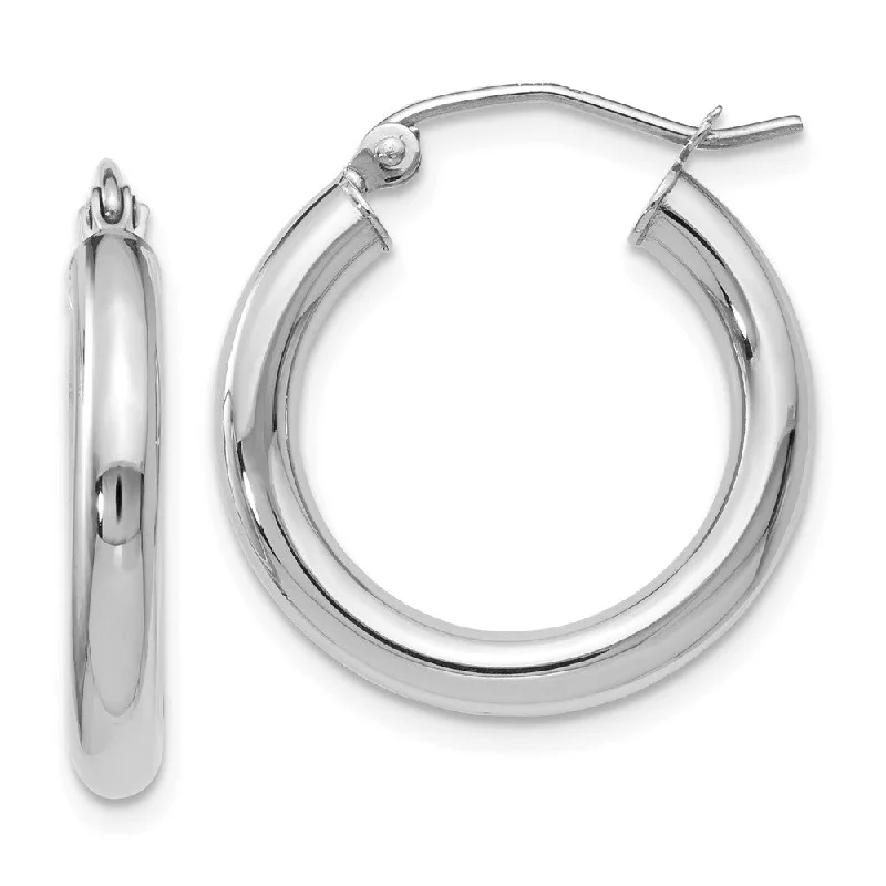 Turquoise Earrings-3mm Round Hoop Earrings in 14k White Gold, 20mm (3/4 Inch)