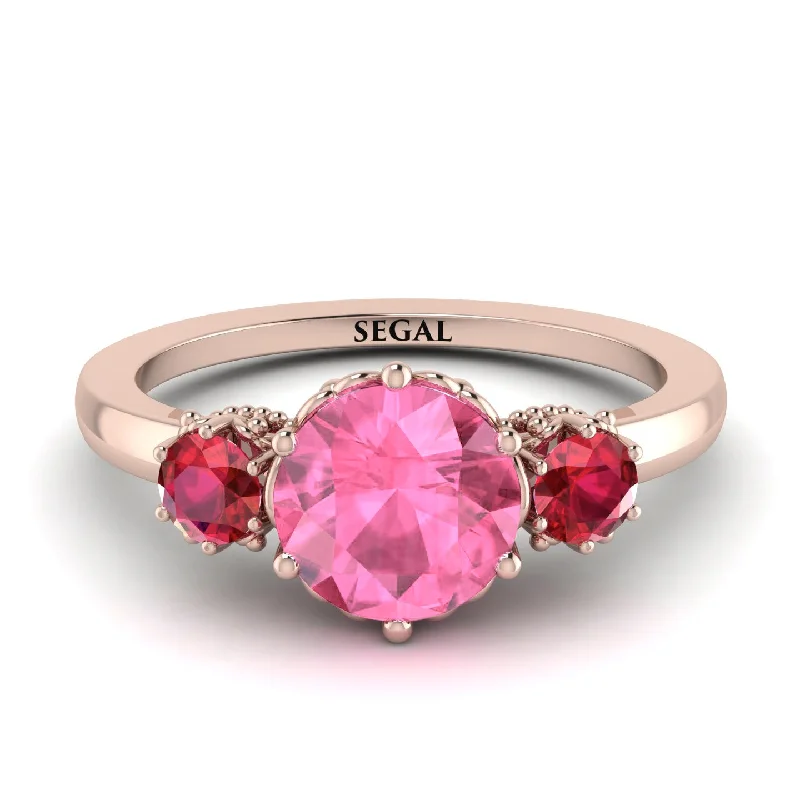 Classic 3 Stone Pink Moissanite Engagement Ring - Sofia No. 811