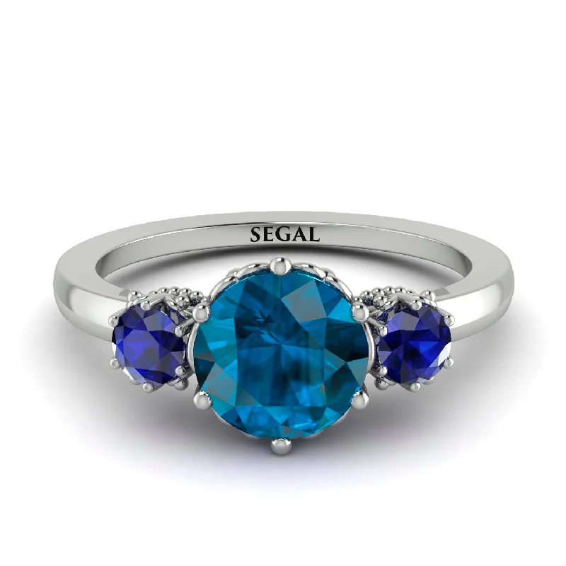 Classic 3 Stone Blue Topaz Engagement Ring - Sofia No. 515