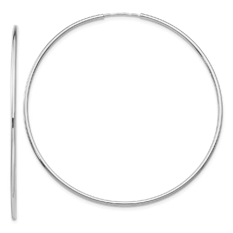 Simple Gold Hoop Earrings-1.2mm x 54mm 14k White Gold Polished Endless Tube Hoop Earrings