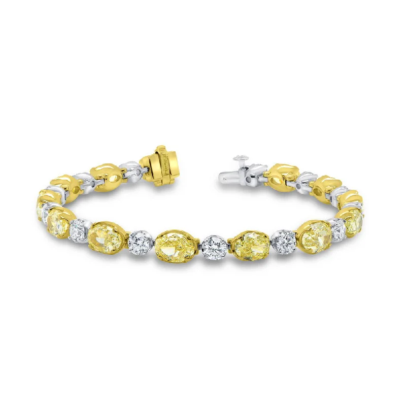 Simple Gold Cuff Bracelets-Uneek Natureal Collection Oval Shaped Fancy Light Yellow Diamond Link Bracelet