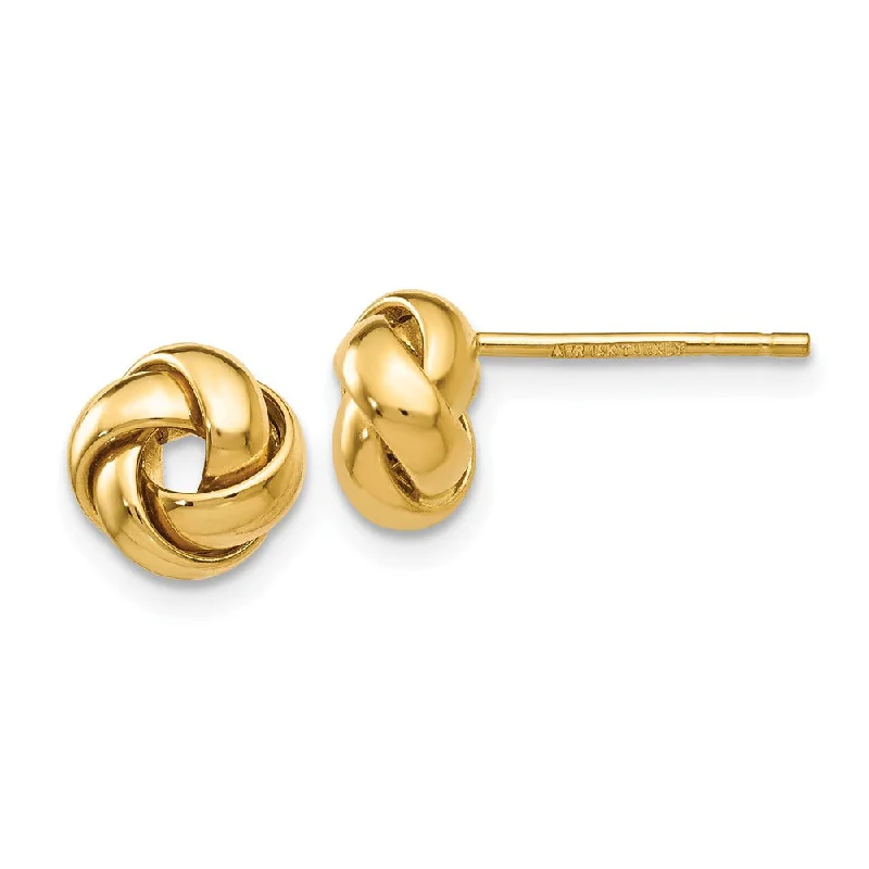 Sterling Silver Earrings-8mm Polished Love Knot Earrings in 14k Yellow Gold