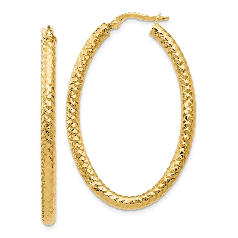 Trendy Ear Jackets-3mm Crisscross Oval Hoop Earrings in 14k Yellow Gold, 42mm(1 5/8 Inch)