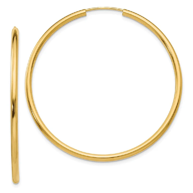 Handcrafted Sterling Earrings-2mm x 45mm 14k Yellow Gold Polished Round Endless Hoop Earrings