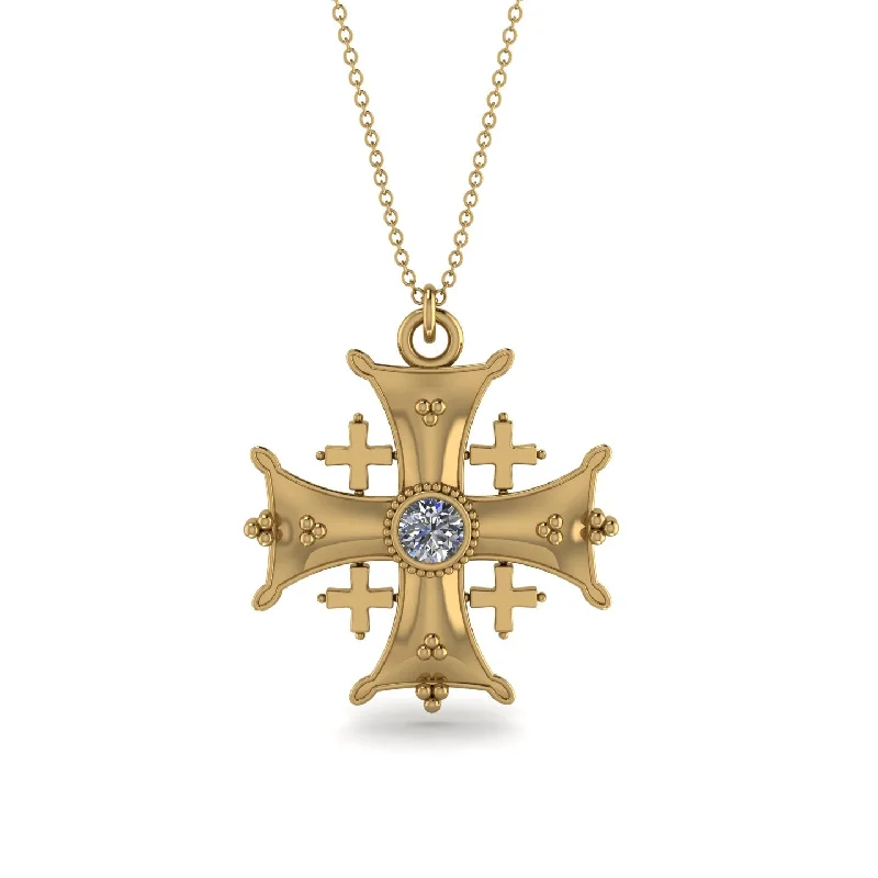 Art Nouveau Necklace-Jerusalem Diamond Cross Necklace - Elijah No. 1