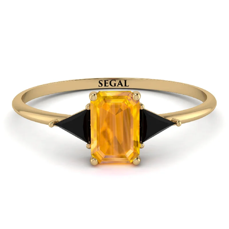 Emerald Cut Yellow Diamond With Triangles Ring - Remi No. 1007