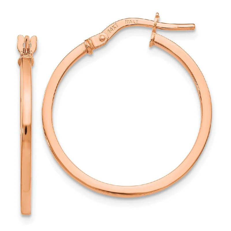 Geometric Drop Earrings-14k Rose Gold Square Tube Round Hoop Earrings, 1.5 x 22mm (7/8 Inch)