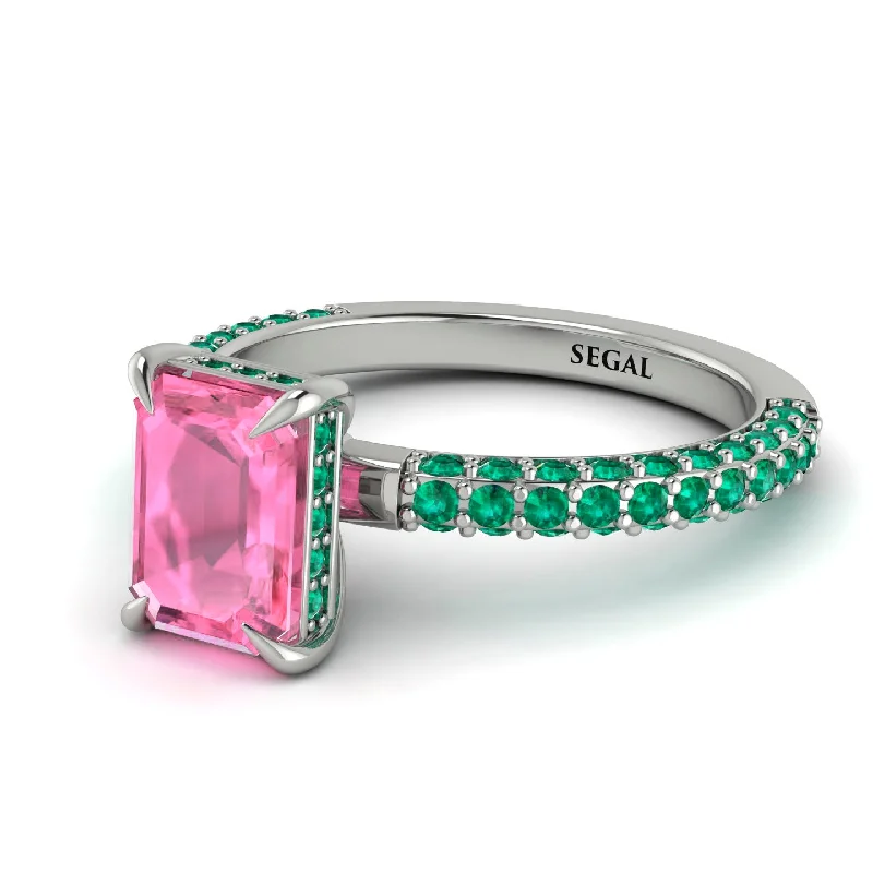 Hidden Halo Emerald Cut Pink Moissanite Engagement Ring - Ximena No. 806