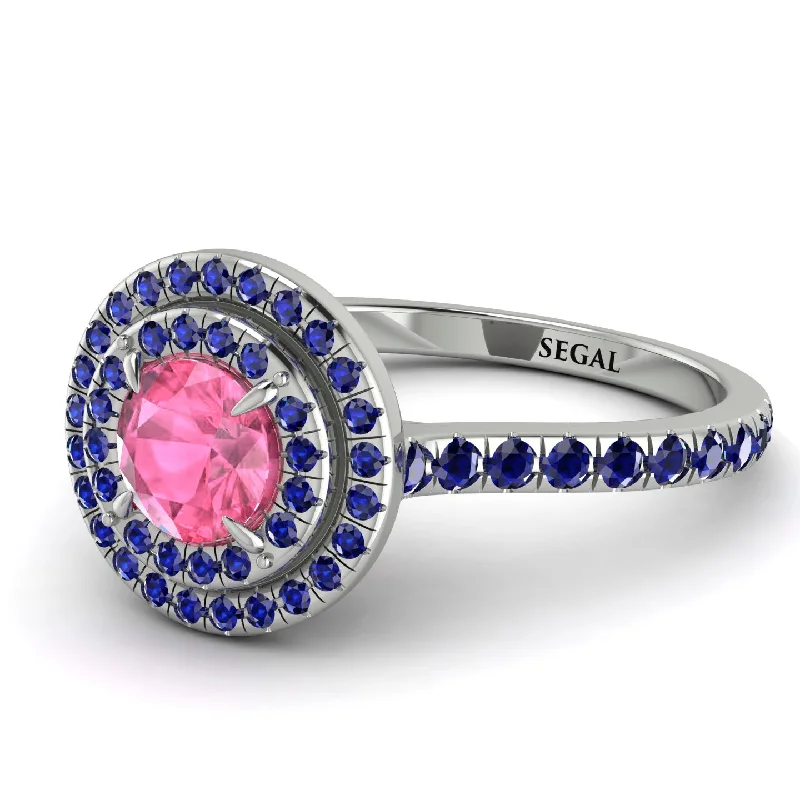 Double Halo Pink Moissanite Ring - Zoey No. 815