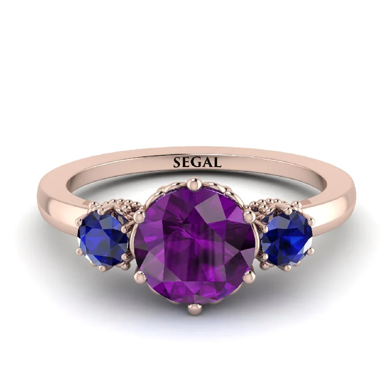 Classic 3 Stone Amethyst Engagement Ring - Sofia No. 314