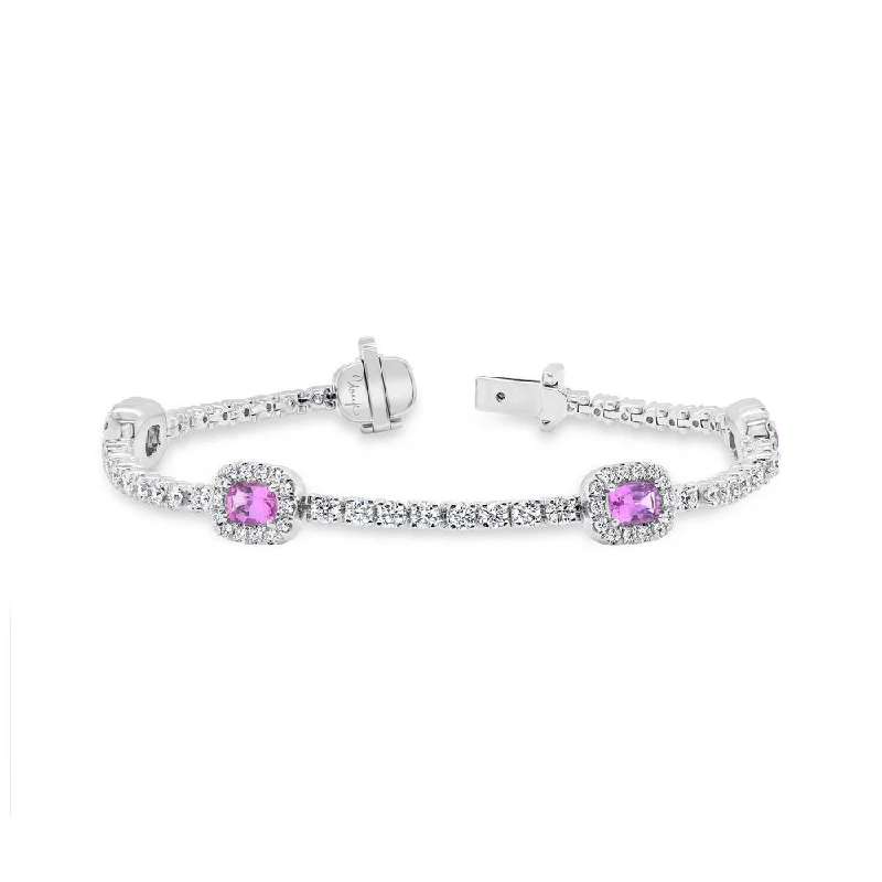 Adjustable Bead Bracelets-Uneek Precious Collection Halo Cushion Cut Pink Sapphire Link Bracelet