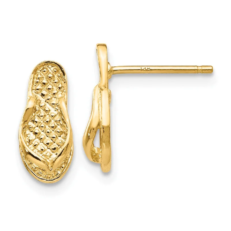 Luxury Hoop Earrings-Small 3D Textured Flip Flop Post Earrings in 14k Yellow Gold