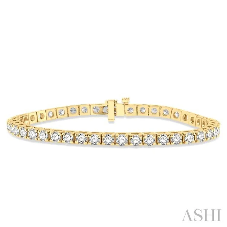 Simple Gold Bracelets-7 Ctw Square Shape Round Cut Diamond Tennis Bracelet in 14K Yellow Gold