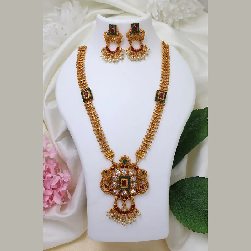 Personalized Name Plate Necklace-Diksha Collection Gold Plated Pota Stone Long Necklace Set - L 133