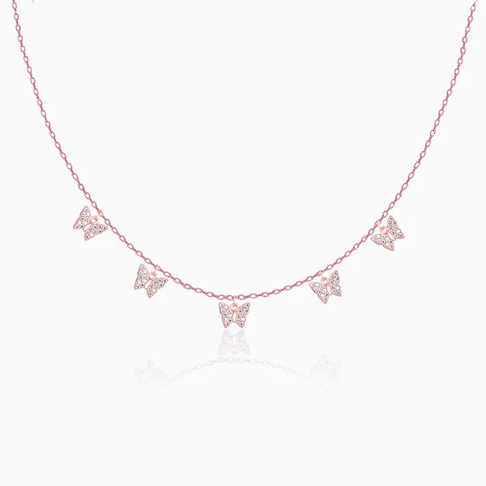 Beaded Charm Necklace-Anushka Sharma Rose Gold Wavering Wings Butterfly Necklace