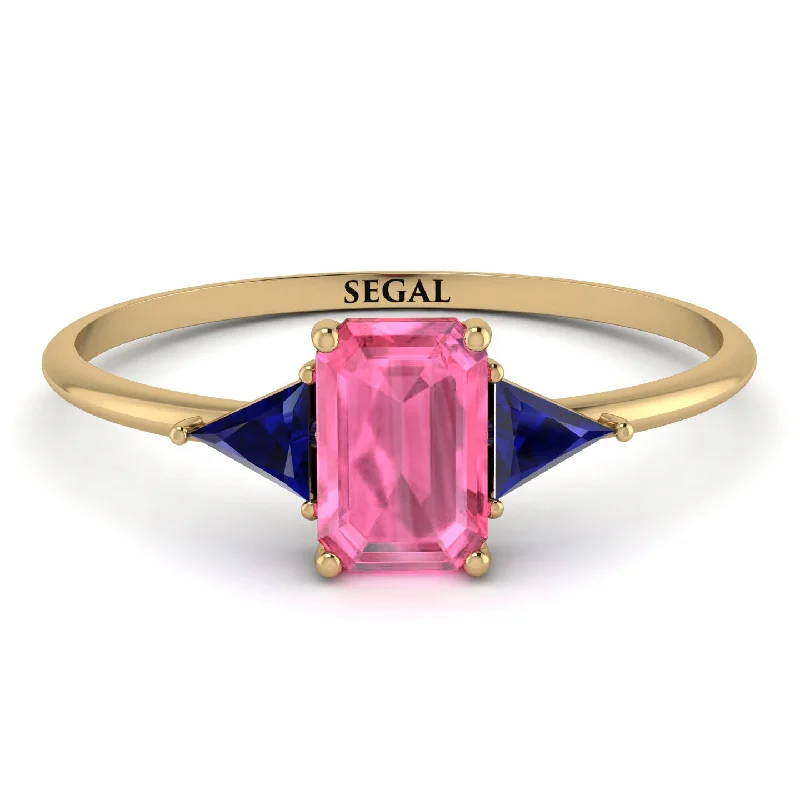 Emerald Cut Pink Moissanite With Triangles Ring - Remi No. 813