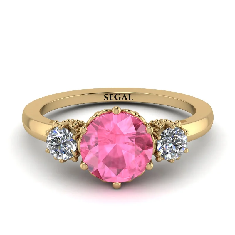 Classic 3 Stone Pink Moissanite Engagement Ring - Sofia No. 801