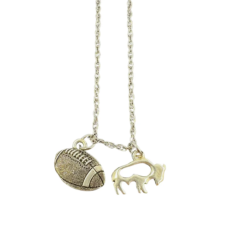 Gold Choker Necklace-Shaun Silverwood Buffalo & Football Charm Necklace