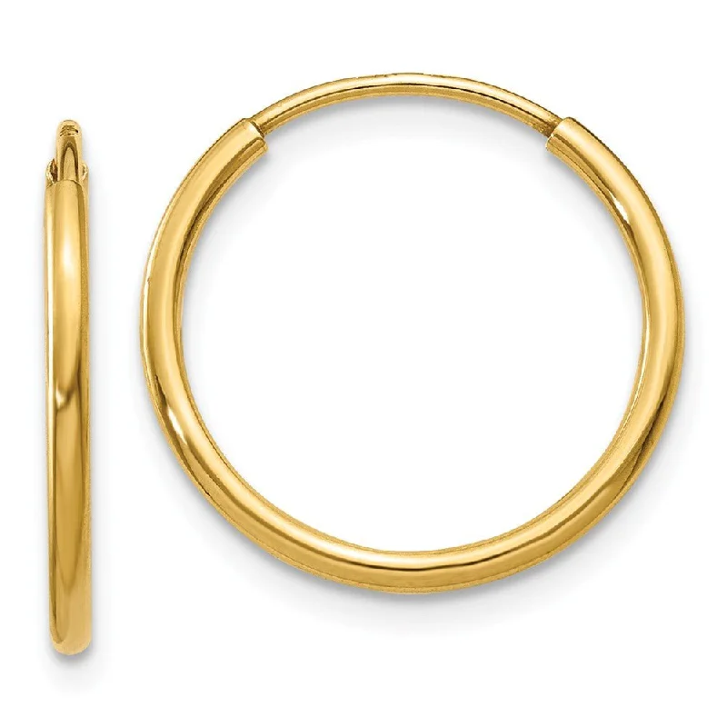 Chic Statement Earrings-1.25mm, 14k Yellow Gold Endless Hoop Earrings, 15mm (9/16 Inch)