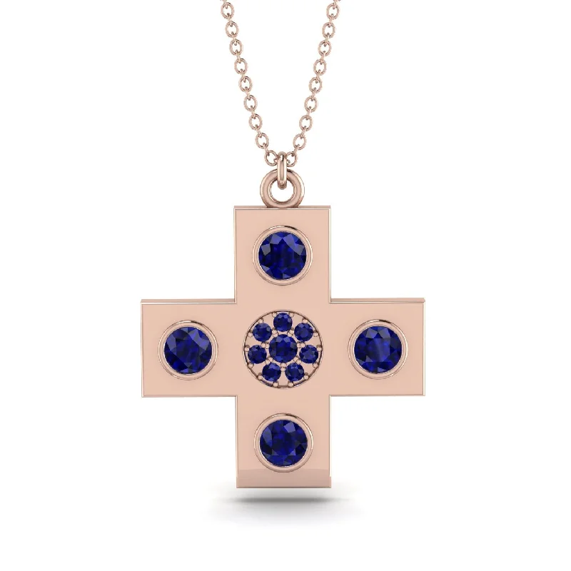 Beaded Necklace for Women-Equilateral Sapphire Cross Necklace - Jayce No. 14