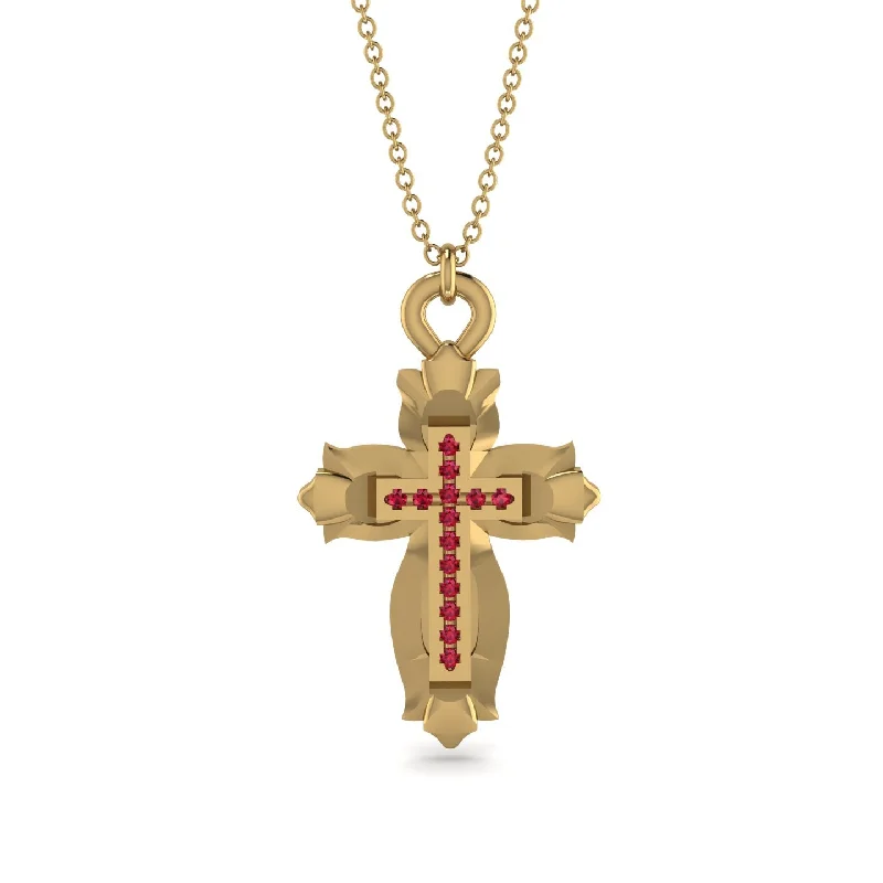 Delicate Gold Chain Necklace-Unique Halo Cross Ruby Necklace - Ezra No. 10