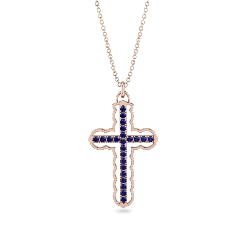 Gold Bead Necklace-Sapphire Cross Inside Cross Necklace - Raphael No. 14