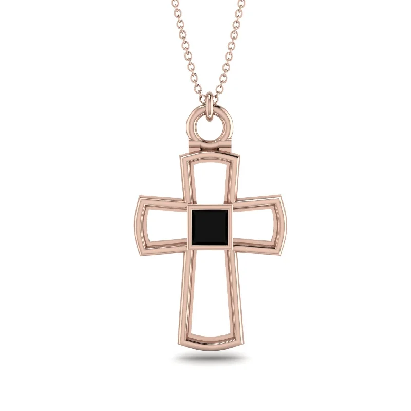 Fashionable Gold Necklace-Minimalist Empty Black Diamond Cross Necklace - Cameron No. 8