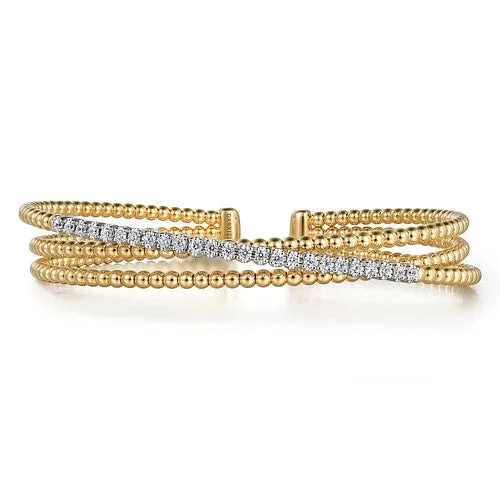 Gold Bangles with Rubies-14K White-Yellow Gold Bujukan Diamond Criss Cross Bangle