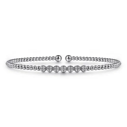 Silver Bangle with Diamond-14K White Gold Bujukan Bead and Cluster Diamond Bangle