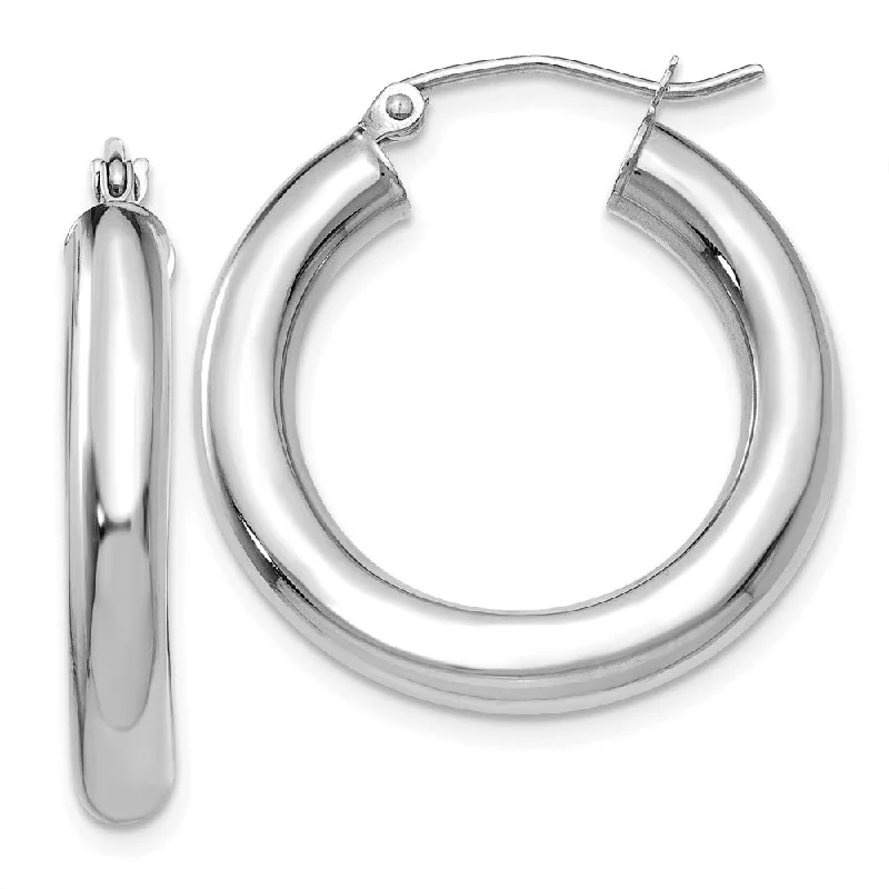 Large Statement Earrings-4mm x 25mm 14k White Gold Classic Round Hoop Earrings