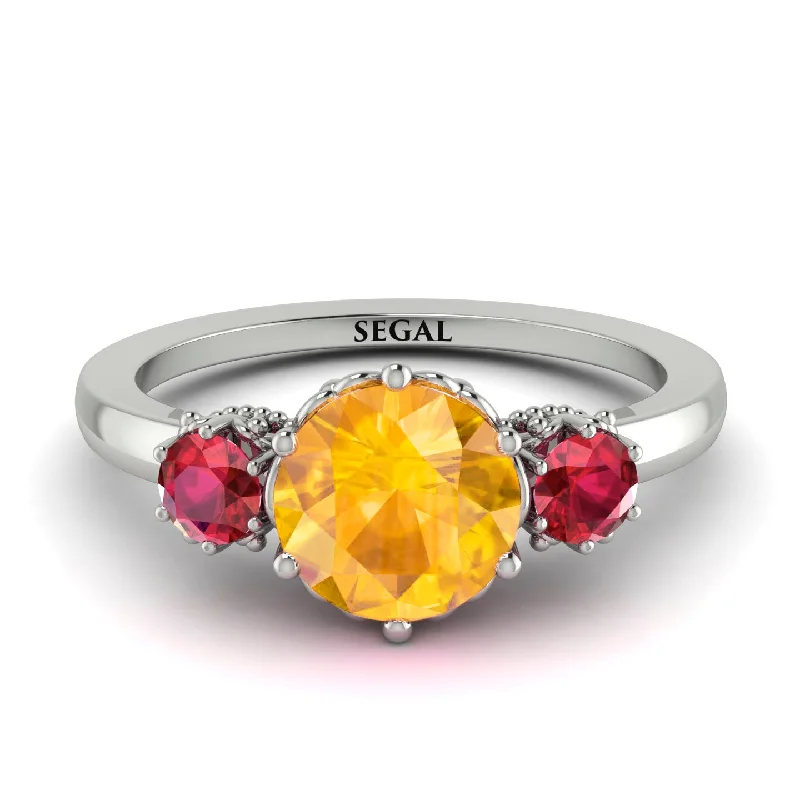 Classic 3 Stone Yellow Diamond Engagement Ring - Sofia No. 1012