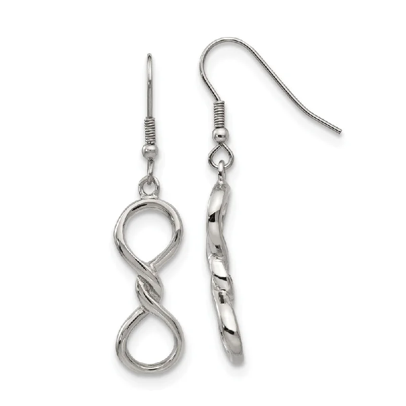 Vintage Inspired Earrings-Polished Twisted Infinity Symbol Dangle Earrings in Stainless Steel