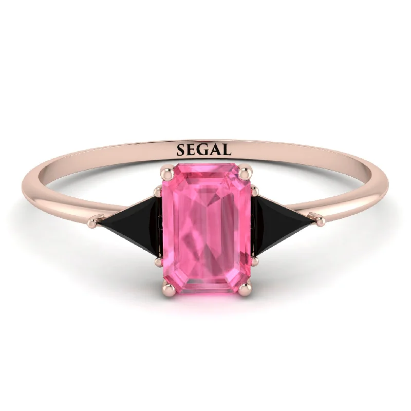 Emerald Cut Pink Moissanite With Triangles Ring - Remi No. 808