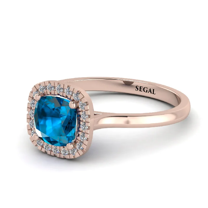 Vintage Classic Halo Cushion Blue Topaz Ring - Skylar No. 502