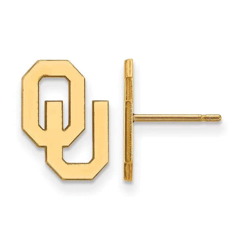 CZ Stud Earrings-14k Gold Plated Silver University of Oklahoma Small Post Earrings