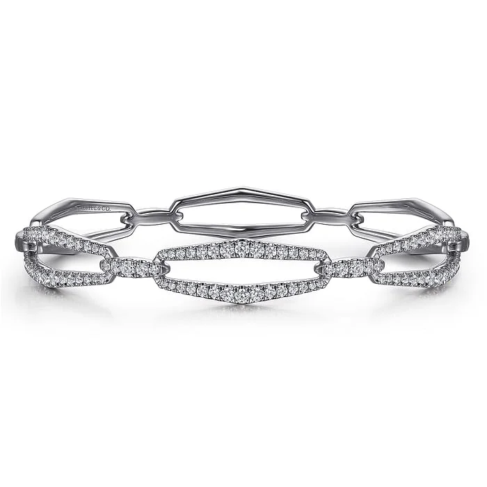 Handmade Silver Bangles-14K White Gold Diamond Link Bangle Bracelet